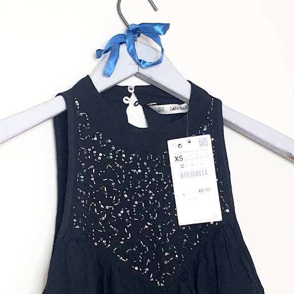 Zara Basic XS Bejeweled ruffle dress XS w/TAGS - Picture 4 of 7